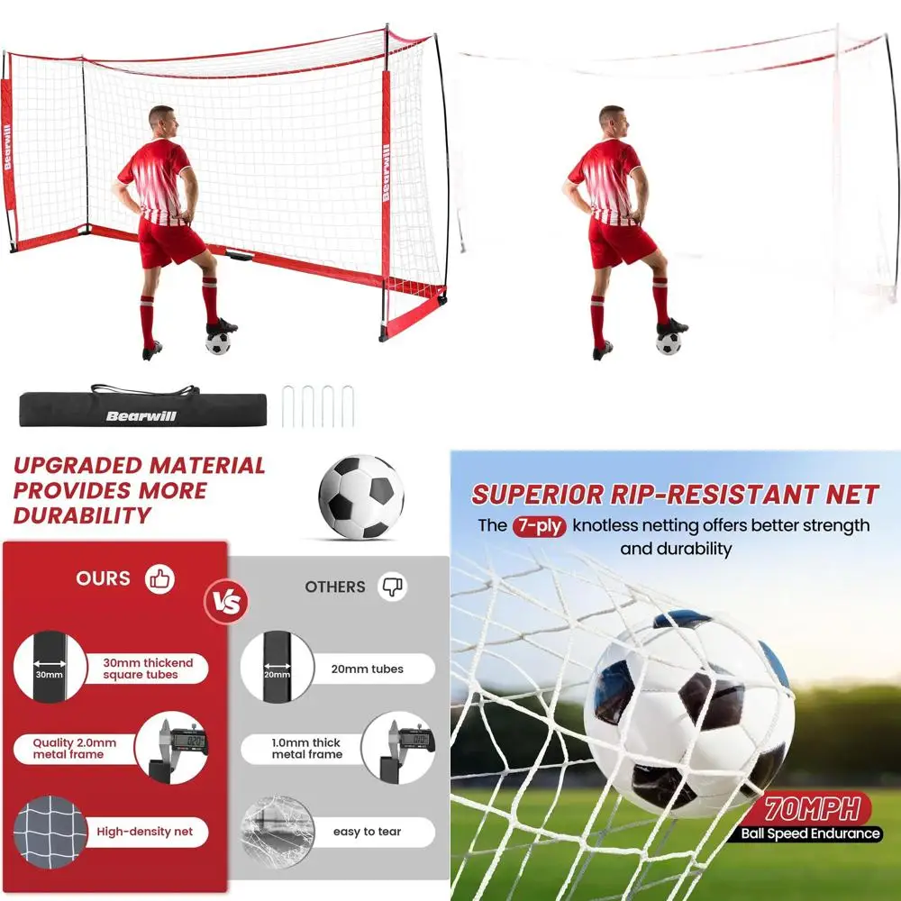 

Портативные футбольные ворота 12x6 футов со складным основанием, идеально подходят для тренировок на улице и в помещении, простая установка, в комплекте сумка для переноски.