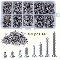 800pcs M2 Self Tapping Phillips Screws Assortment Kit 5 Sizes Alloy Steel Cross Drive Flat Head Self Drilling Wood Screws DIY