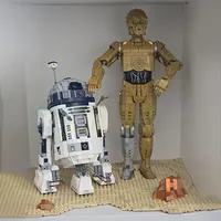 416PCS star battle Movie Custom R2-D2 and C-3PO Stand model DIY creative ideas Child Toy Assembly Puzzle birthday Gift MOC-75398