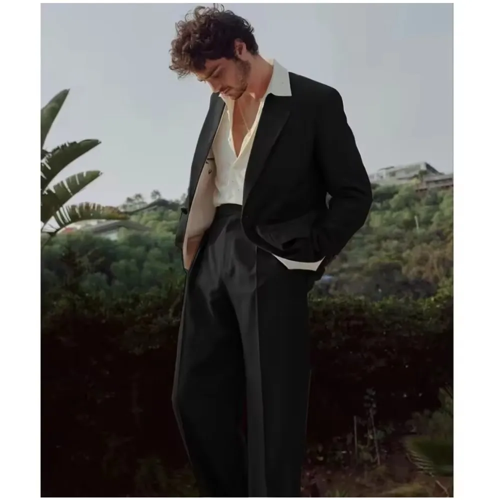 

Black Men's Suits 2 Pcs Peaked Lapel Single Breasted Weddings Groom Dinners Terno Masculino ropa hombre Custom Made Jacket Pants