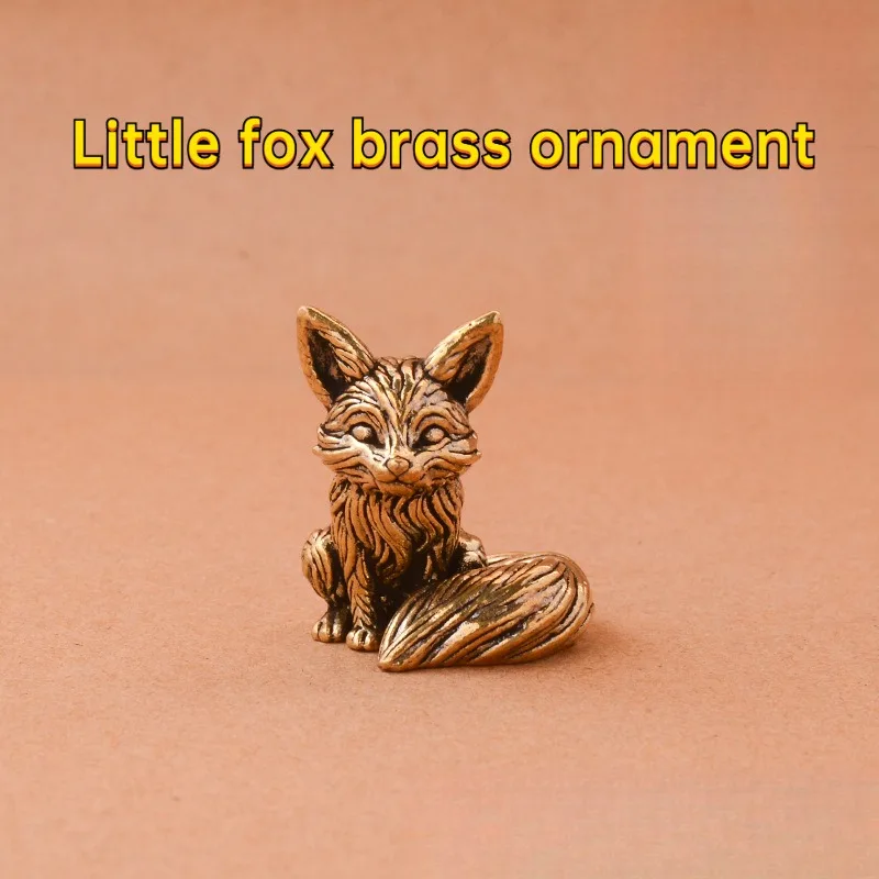 Fox ornament for study desk, solid forged copper tea pet, small copper item, creative animal, little fox