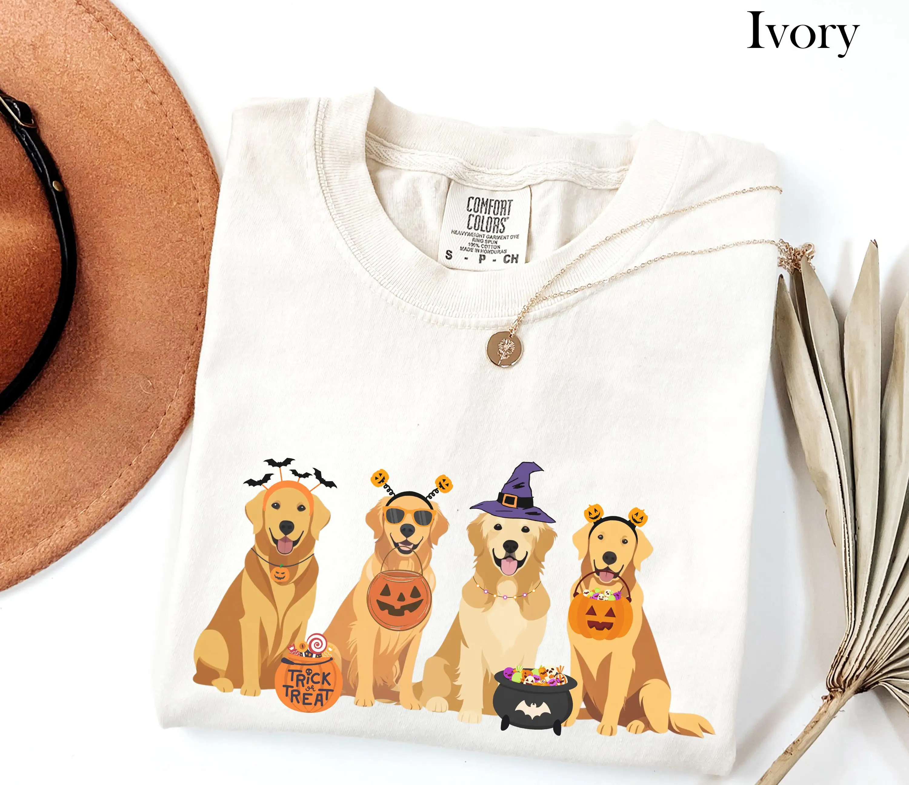 Halloween Golden Retriever Shirt Autumn Golden Retriever T-Shirt Halloween Dog T-Shirt Ghost Dog T-Shirt