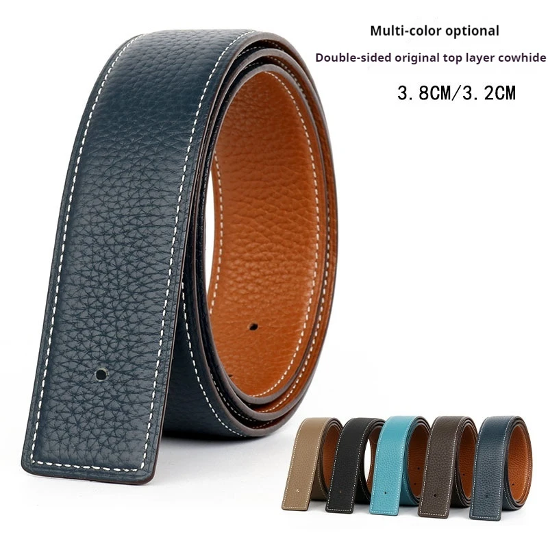 3.2/3.8cm Luxury Wide Belt Without Buckle  Fashion Belts First Layer Genuine Cowhide Belt,Unisex,Double-sided,Two-color