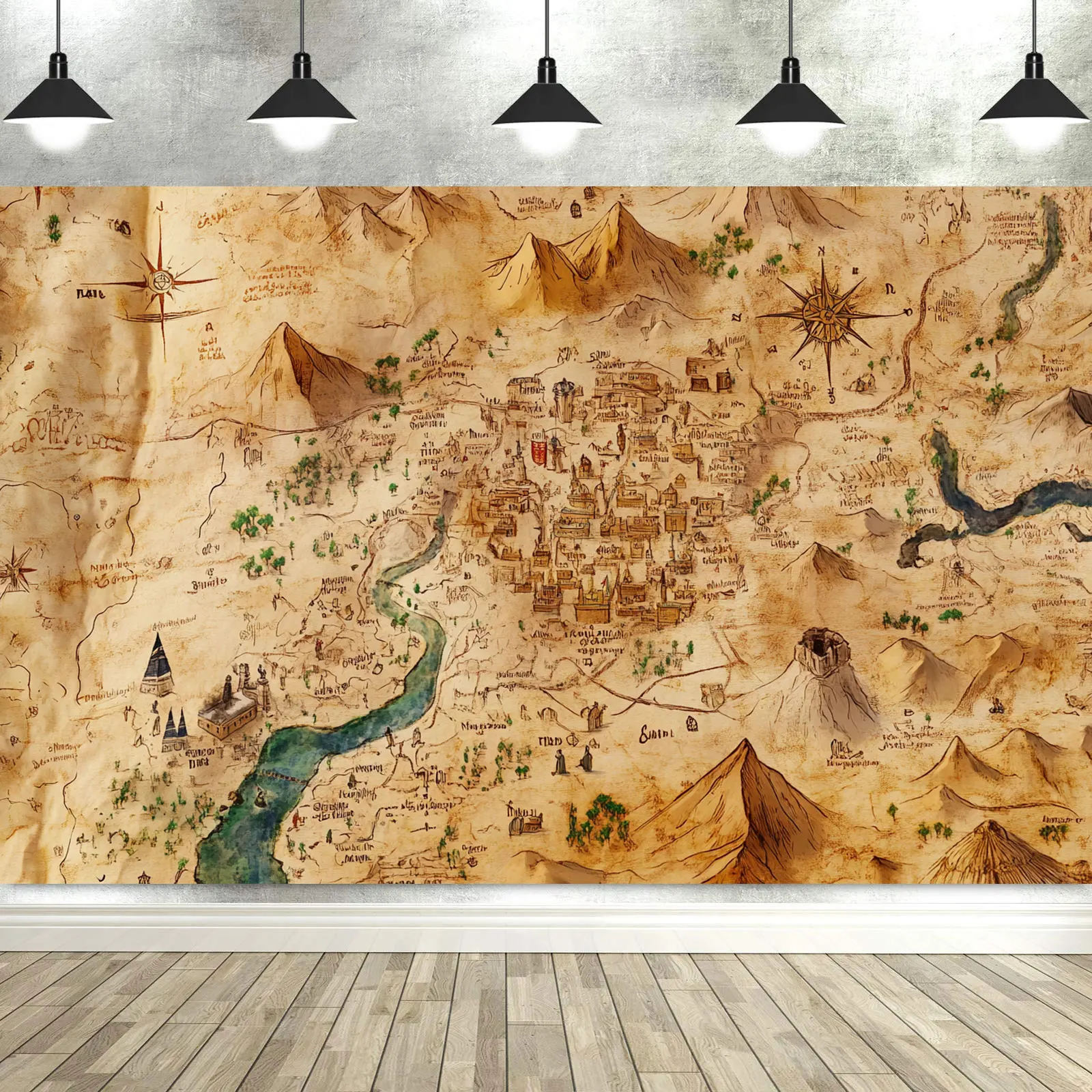 خمر اكسبلورر خريطة الكنز خلفية النسيج البرشمان رسمت باليد خريطة النسيج ديكور المنزل مفرش المائدة خلفية راية