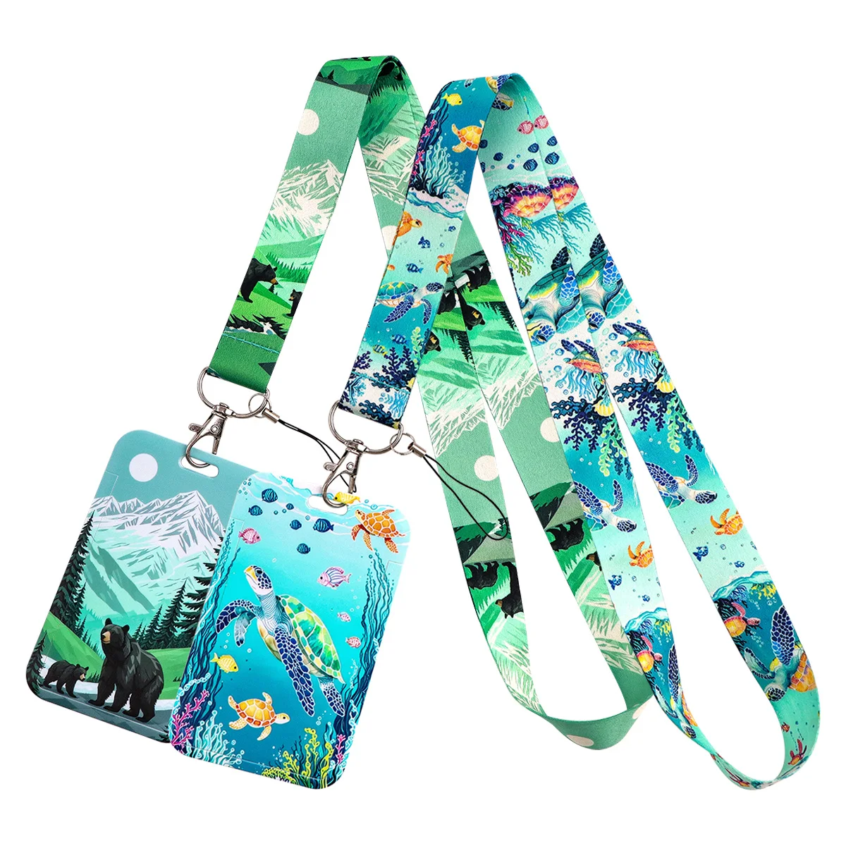 Cute Animal Sea Turtle Bear Lanyard Neck Strap Keychain Card Cover Badge Holder Mobile Phone Hang Rope Keyring Accessories Gifts