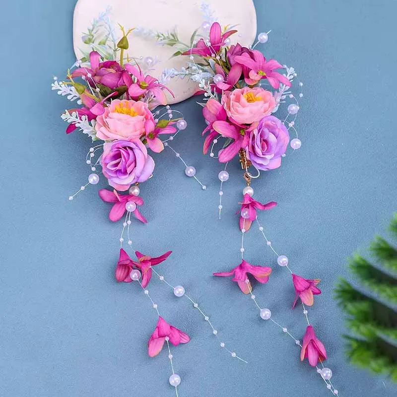 

Flowers Hair Bands Hairpins Hanfu Headdresses Tassels Headbands Chinese Yellow Pink Silk Flowers Hair Accessories
