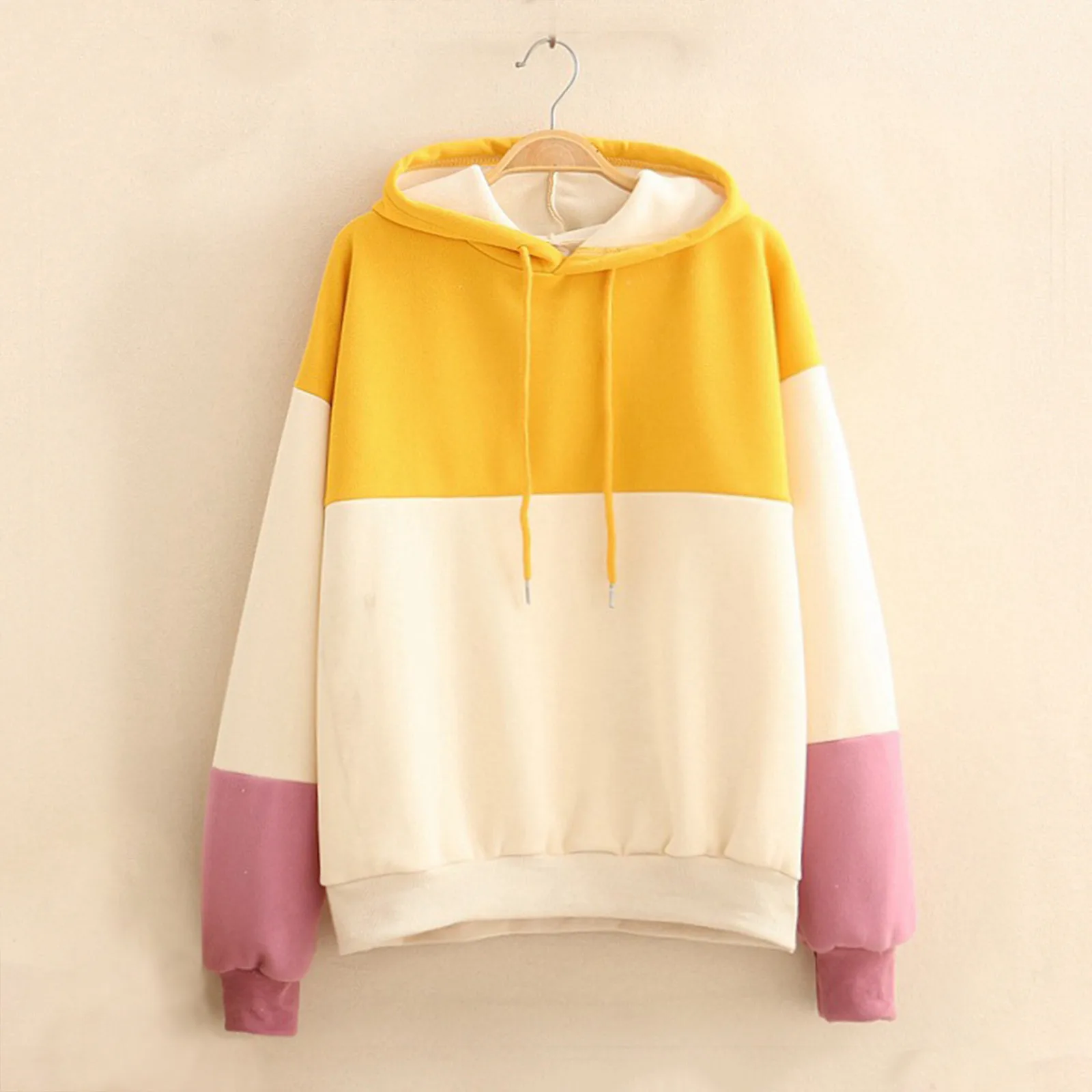 Women Patchwork Printed Y2K Hoodies Sweatshirts Casual Full Long Sleeve Knitted Pullover Tops Ladies Basic Chic Sweatshirt 2024