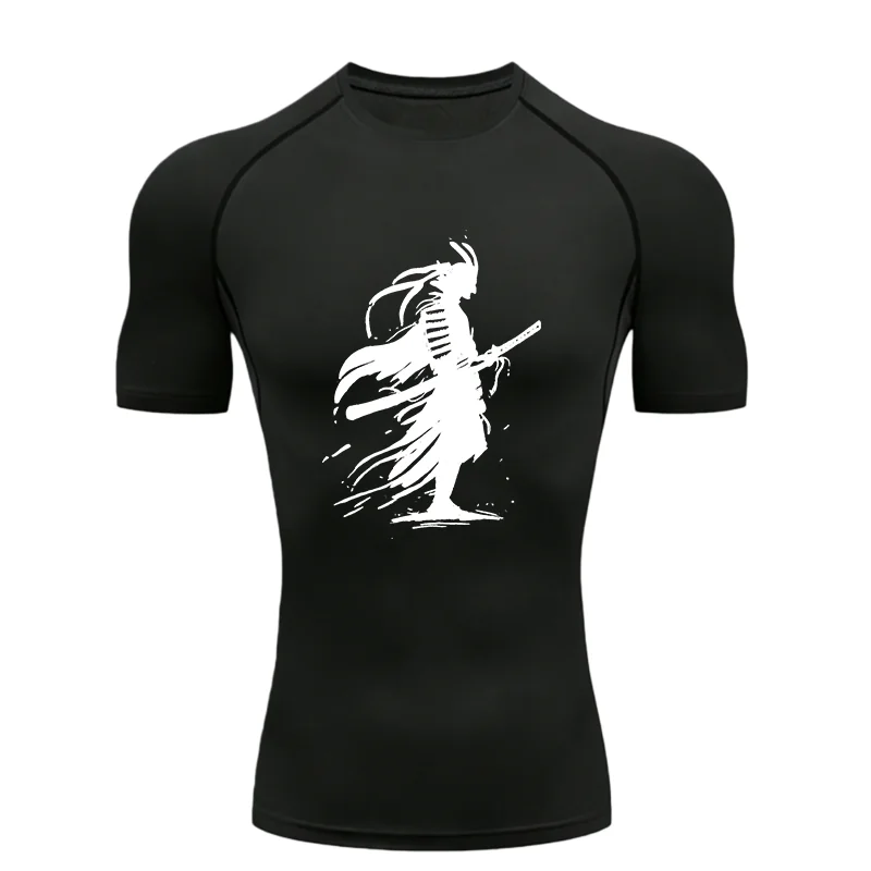 A Samurai Silhouette 2026 Men's Sports T-shirt Training Fitness Compression Workout T-Shirt