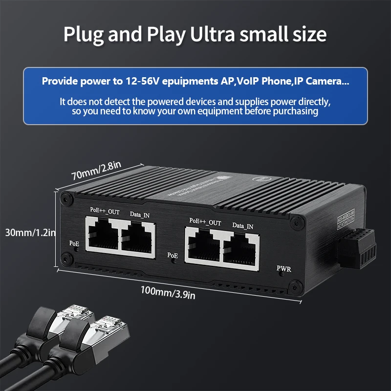 Industrial Gigabit PoE Injector Hardened PoE Adapter with 12-56V DC Input DIN- Rail /Wall Mount