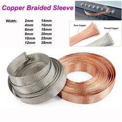 Copper Braided Sleeve Tinned Plating 2 4 6 8 10 12 14 16 20 25 28mm Expandable Metal Sheath Screening Signal Wire Cable Shielded