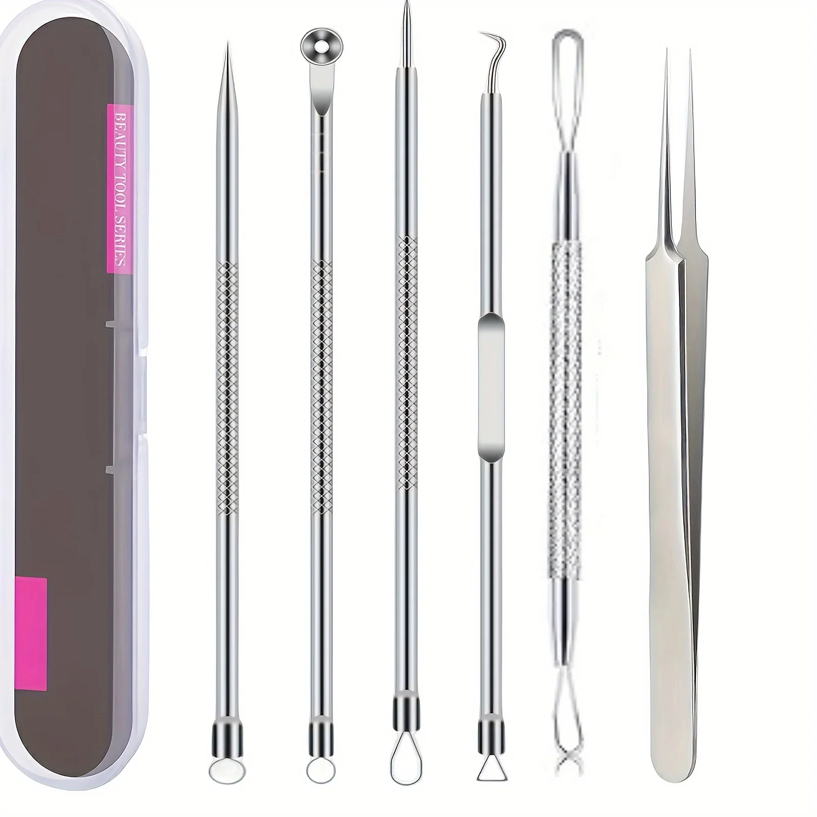 Aço inoxidável Acne Clipe Blackhead Remoção Tool Set-Pinças, Beleza Ferramenta Agulha Facial, 6 pcs por conjunto