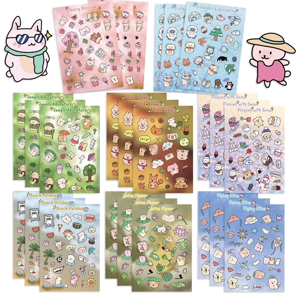 8/16/32 قطعة لطيف الحيوانات السفر لغز ملصقات فتاة مجلة Diary بها بنفسك مذكرات القرطاسية الأمتعة المحمول مذكرات السيارة ملصق 