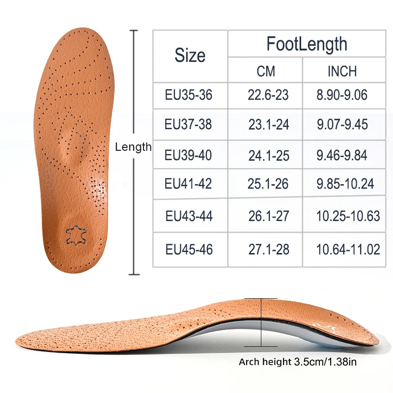 Gute orthopädische Einlegesohlen aus Leder für Plattfüße, Fußgewölbestütze, orthopädische Sporteinlegesohlen aus Leder für Männer und Frauen, korrigierende Einlegesohlen für O/X-Beine – Detail 1