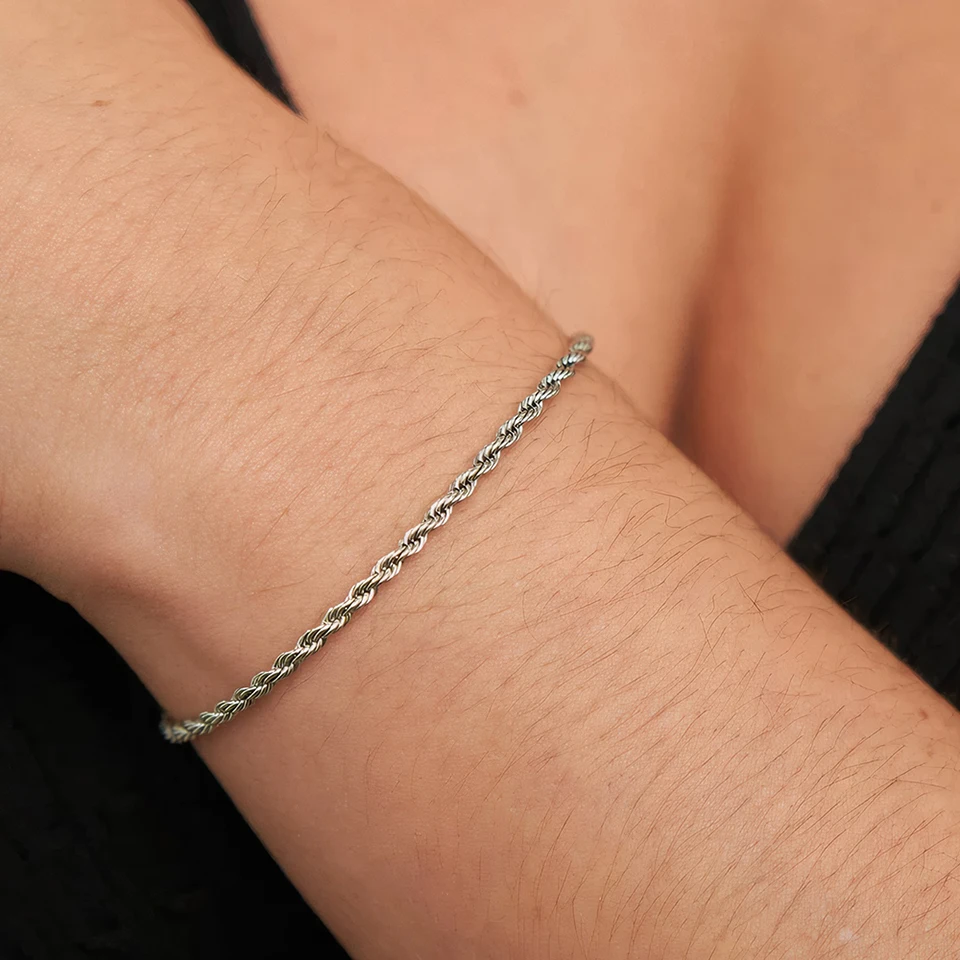 EMANCO 2/3/4/5MM Gedrehtes Seilkettenarmband für Damen und Herren Hip Hop Punk Silberfarben Edelstahl Modeschmuck – Detail 5