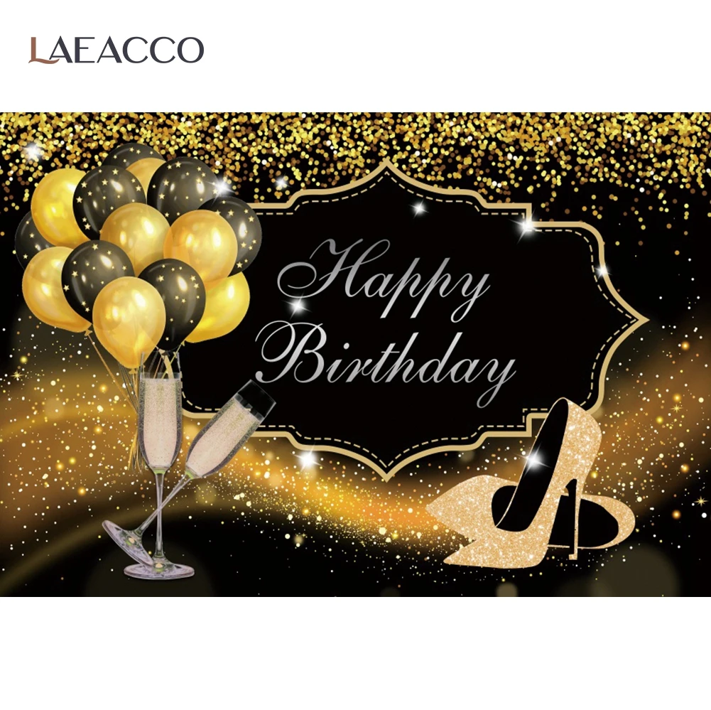 Bajeczne urodziny kobiet wysoki obcas fotografia tło złote kropki balony wystrój rodzina strona portret Photocall tło