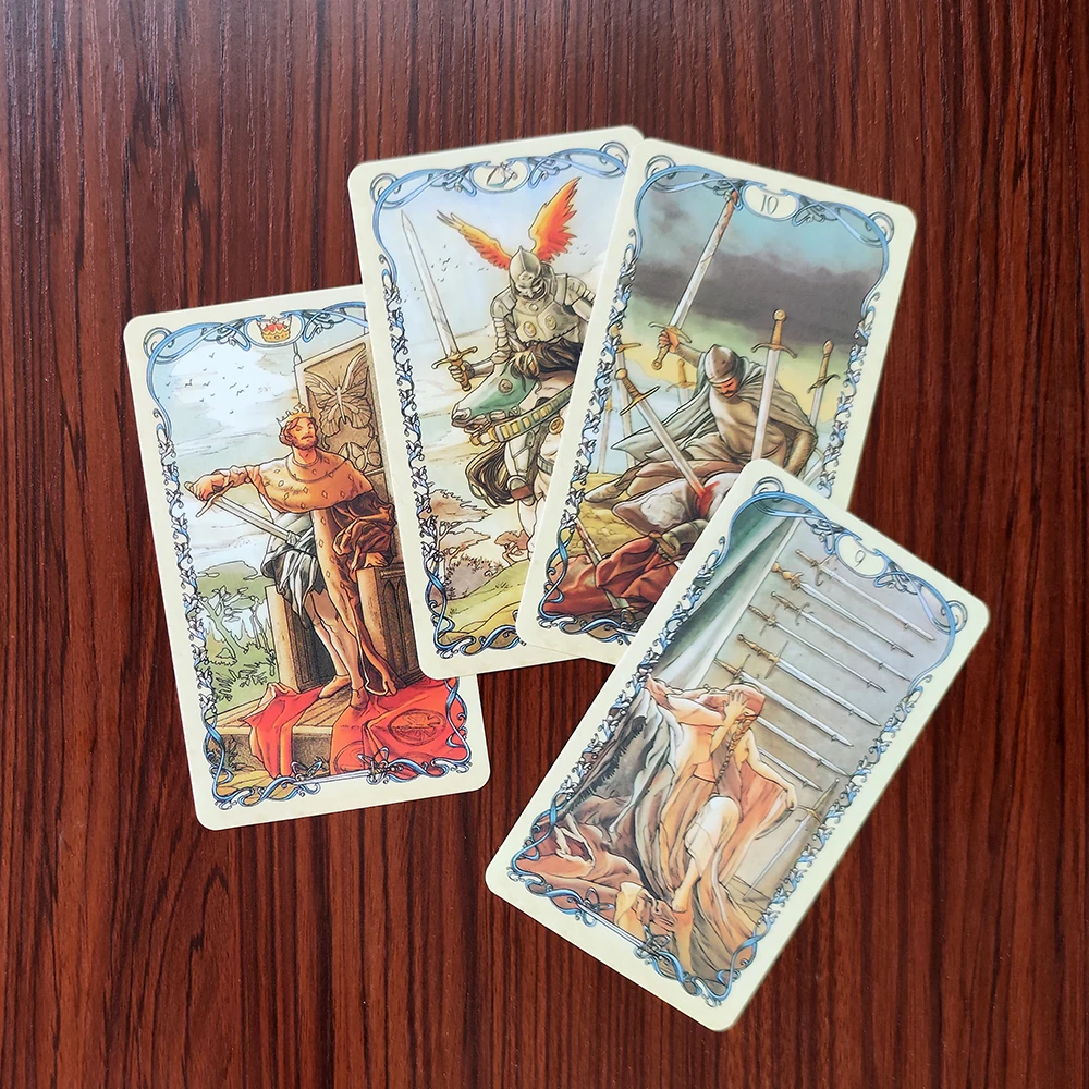 Beautiful Fantasy Tarot Deck. Tarot Divination Mucha Cards five languages: English, Spanish, French, Italian, and German