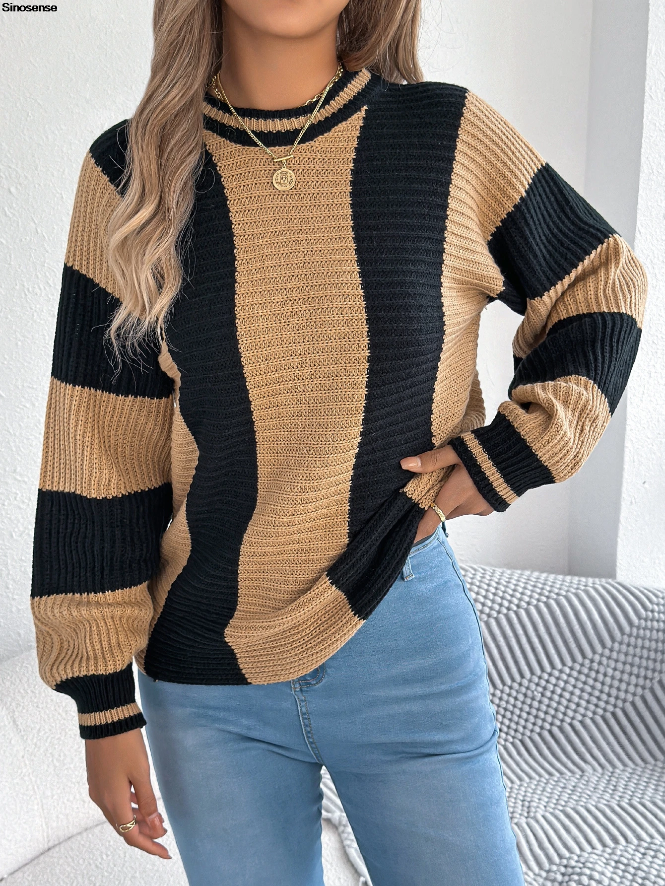 

Women Color Block Striped Long Sleeve Pullover Sweater Crew Neck Ribbed Knit Tops Casual Daily Work Office Date Fall Sweaters