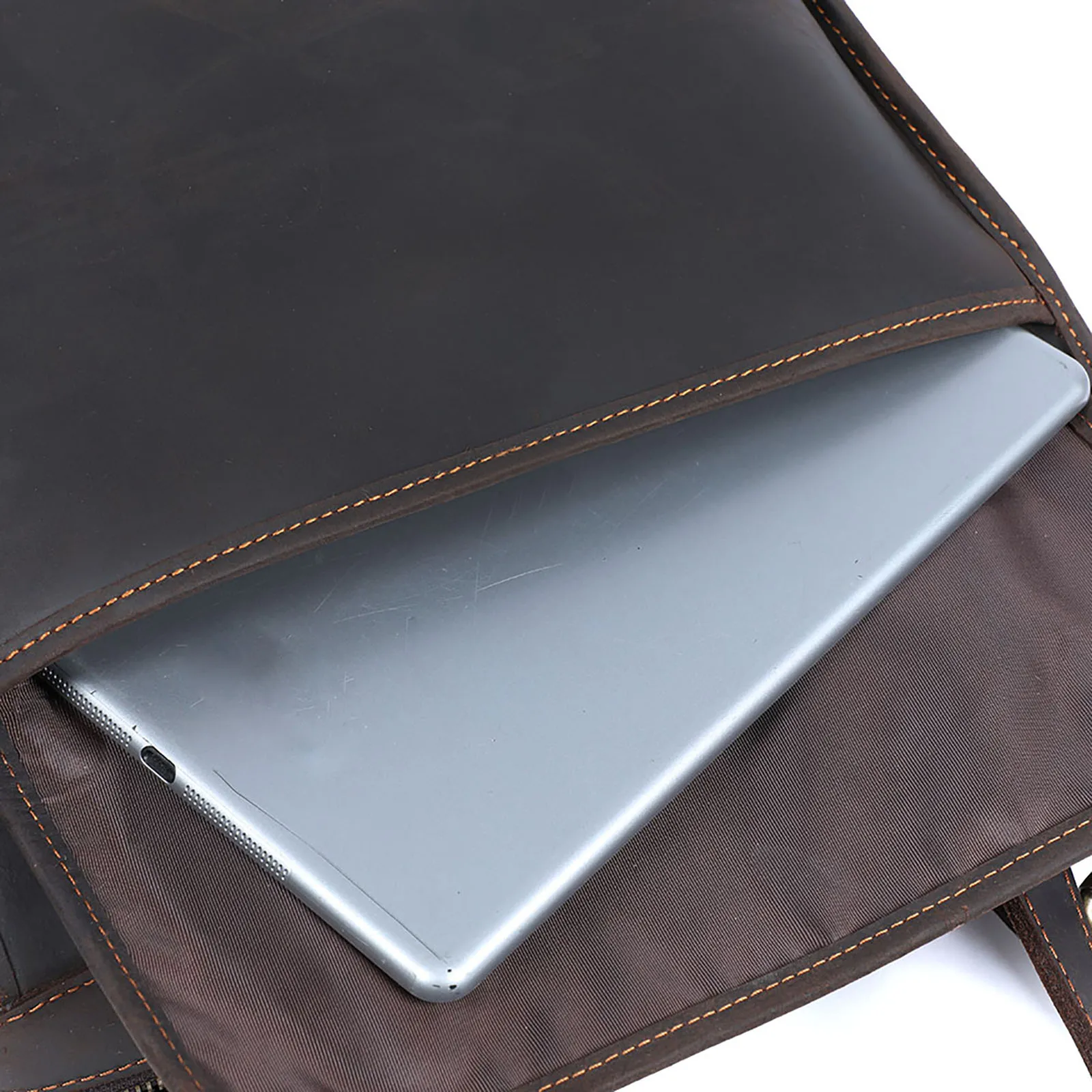 S.WORKER Vintage Echtleder Laptop-Rucksack Herren Casual Schultasche Crazy Horse Rindsleder Tasche Aktentasche Umhängetasche – Detail 15