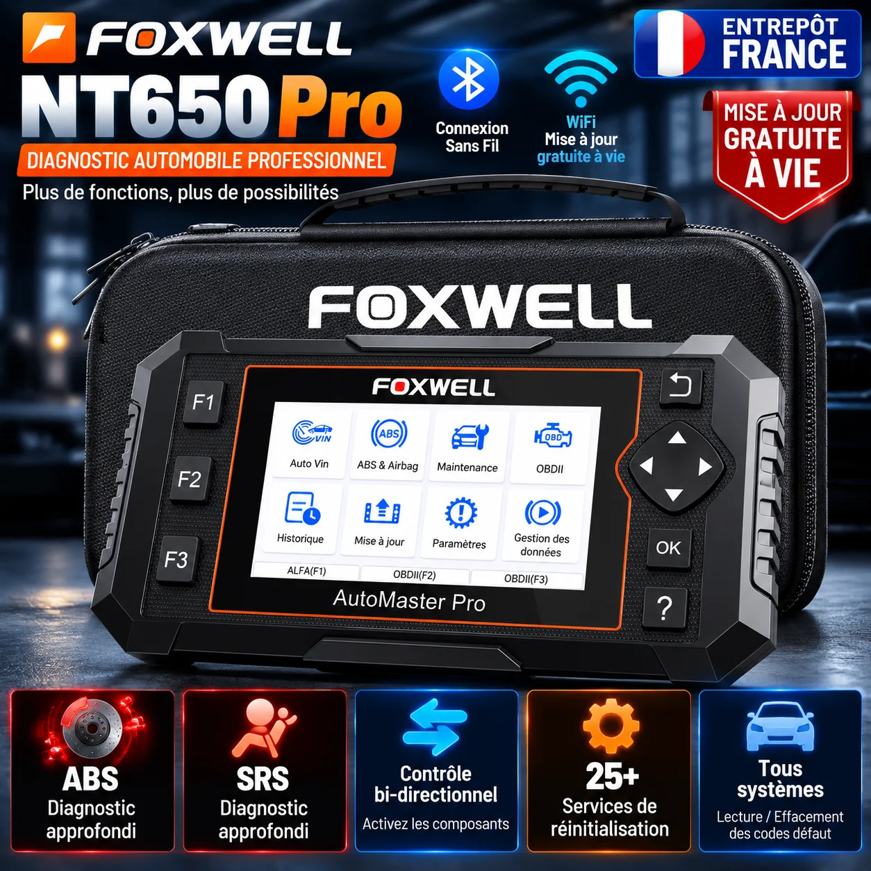 FOXWELL Kabelloser OBD2-Scanner ABS SRS Professionelles Diagnosetool Bidirektionales Scan-Tool Aktiver Test 25+ Reset-Dienste Automobil-Autoscanner Lebenslang Kostenlose Aktualisierungen