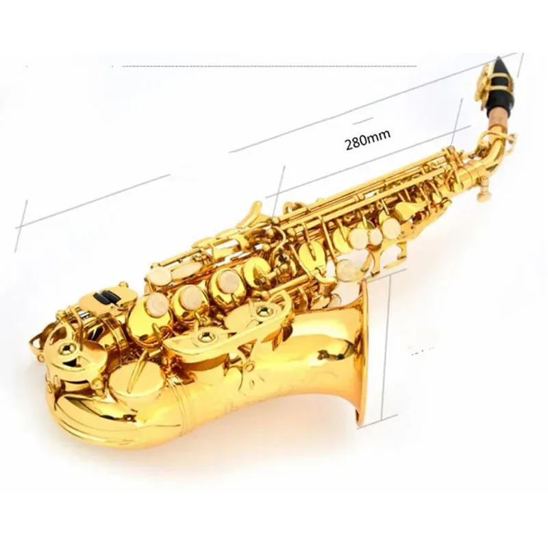 

New Soprano Curved Neck Saxophone Lacquer Gold Brass Body High Quality Musical Instruments with Mouthpiece