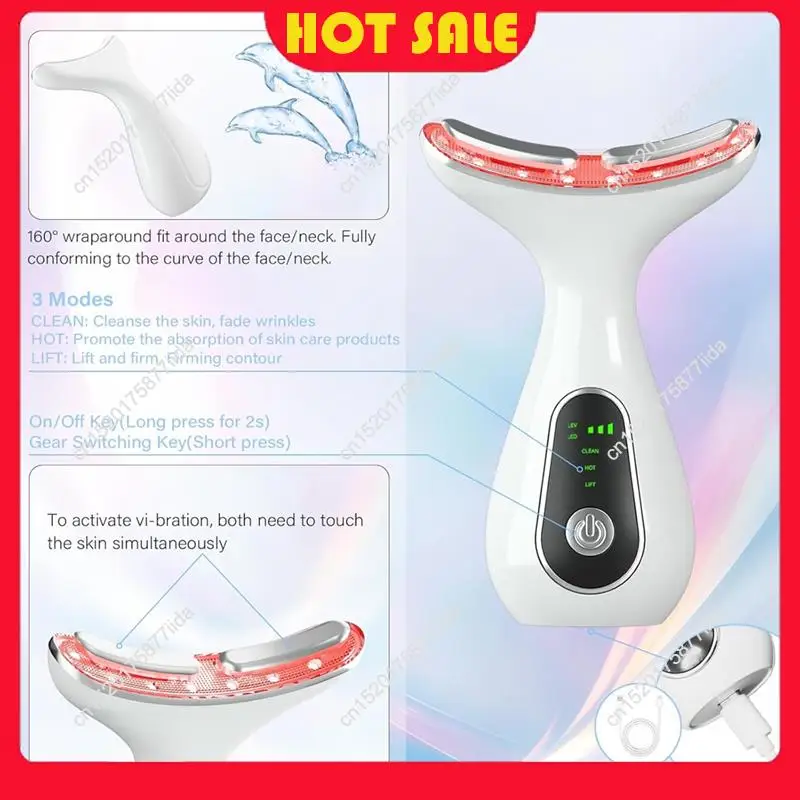 Oferta caliente-masajeador facial dispositivo de estiramiento facial de 7 colores para masaje facial y de cuello con 113 ° Varita multifuncional F & Vibration & Clean