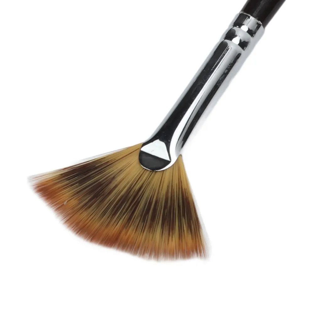 6pcs Long Handle Fan Paint Brush Set Soft brush strands Nylon Hair Artist Paint Brush Set Grainer Brush Set Gouache Painting