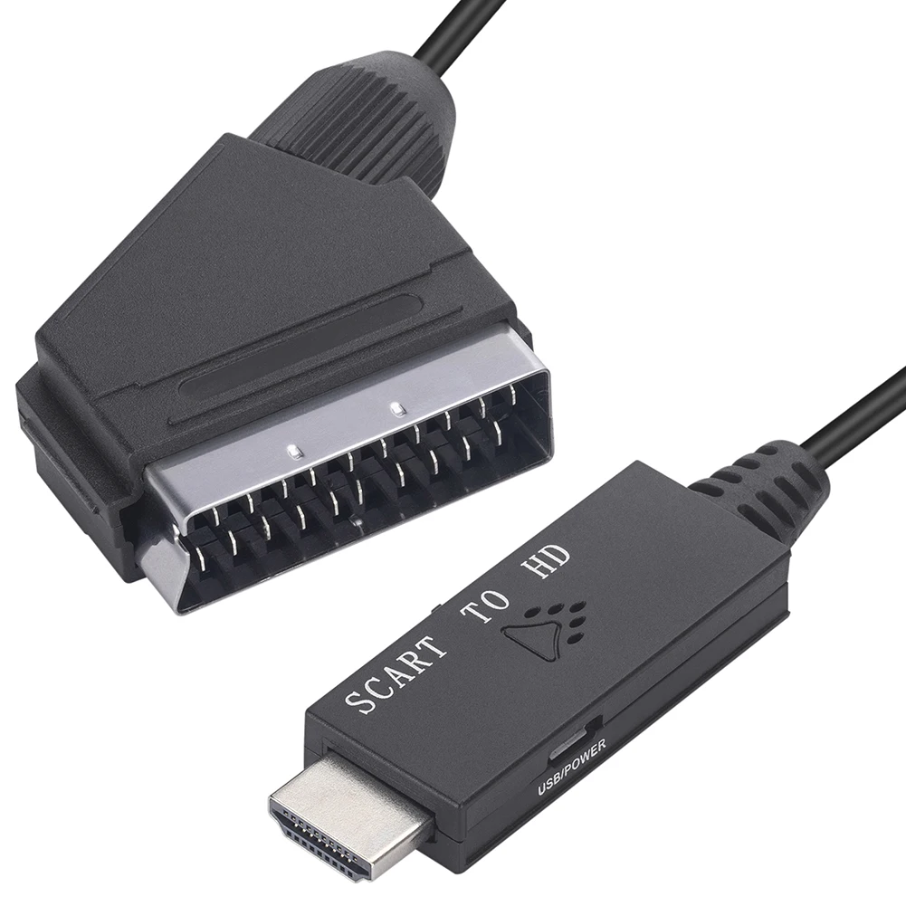 Adaptador de Audio y Video de 1m, Scart a HDMI, Conversor de Video 1080P, Adaptador con Cable Micro USB de 5V CC, Accesorios para HDTV/DVD