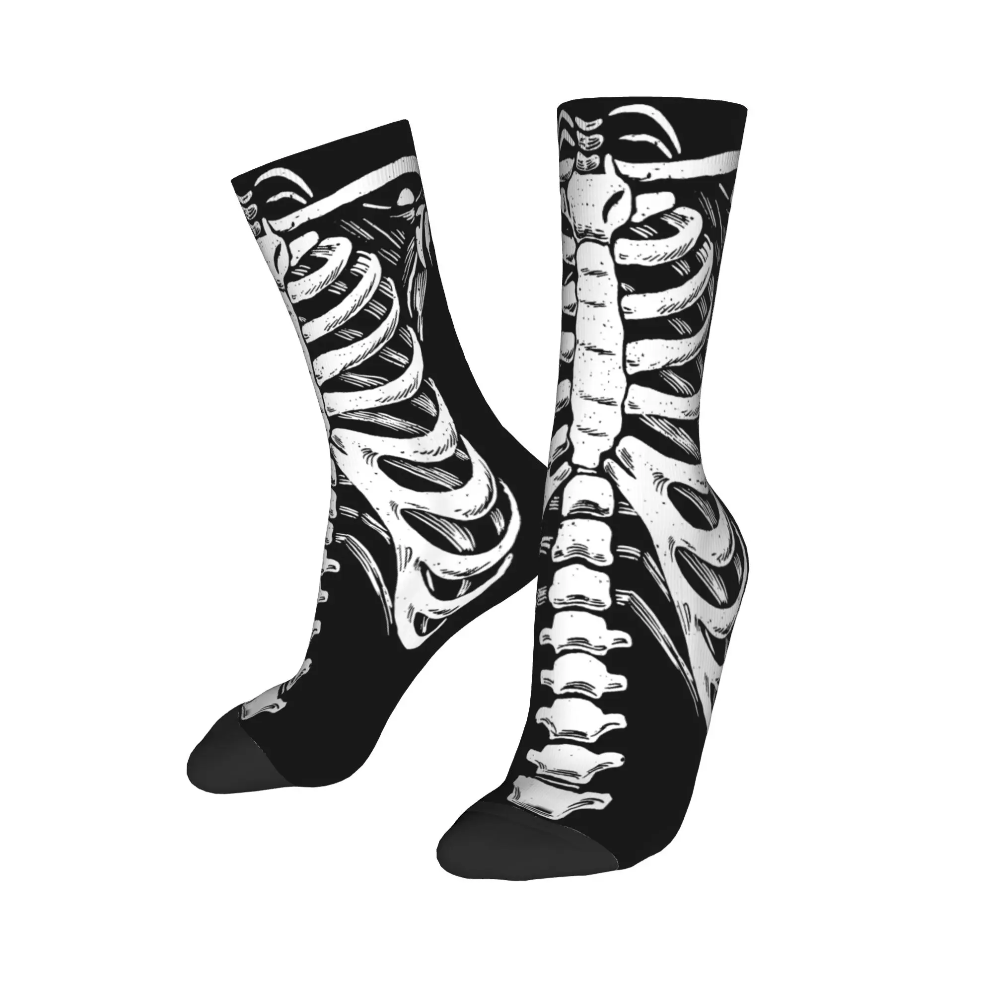 Gabbia a costine scheletro Semplice costume di Halloween Calzini scheletro Calze divertenti Calzini invernali antiscivolo per coppia Calzini da ciclismo grafici