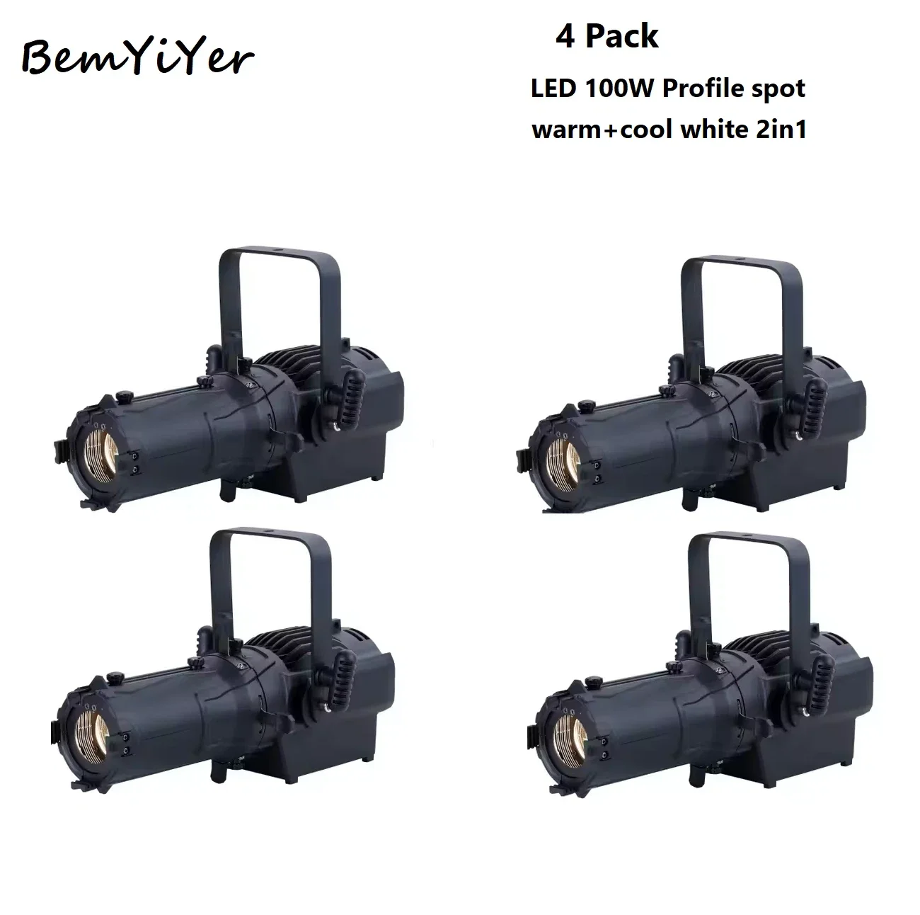 

4 упаковки BemYiYer LEKO LED 100 Вт Профильный ручной точечный светильник ZOOM 3200k 5600k для сценического освещения киностудии