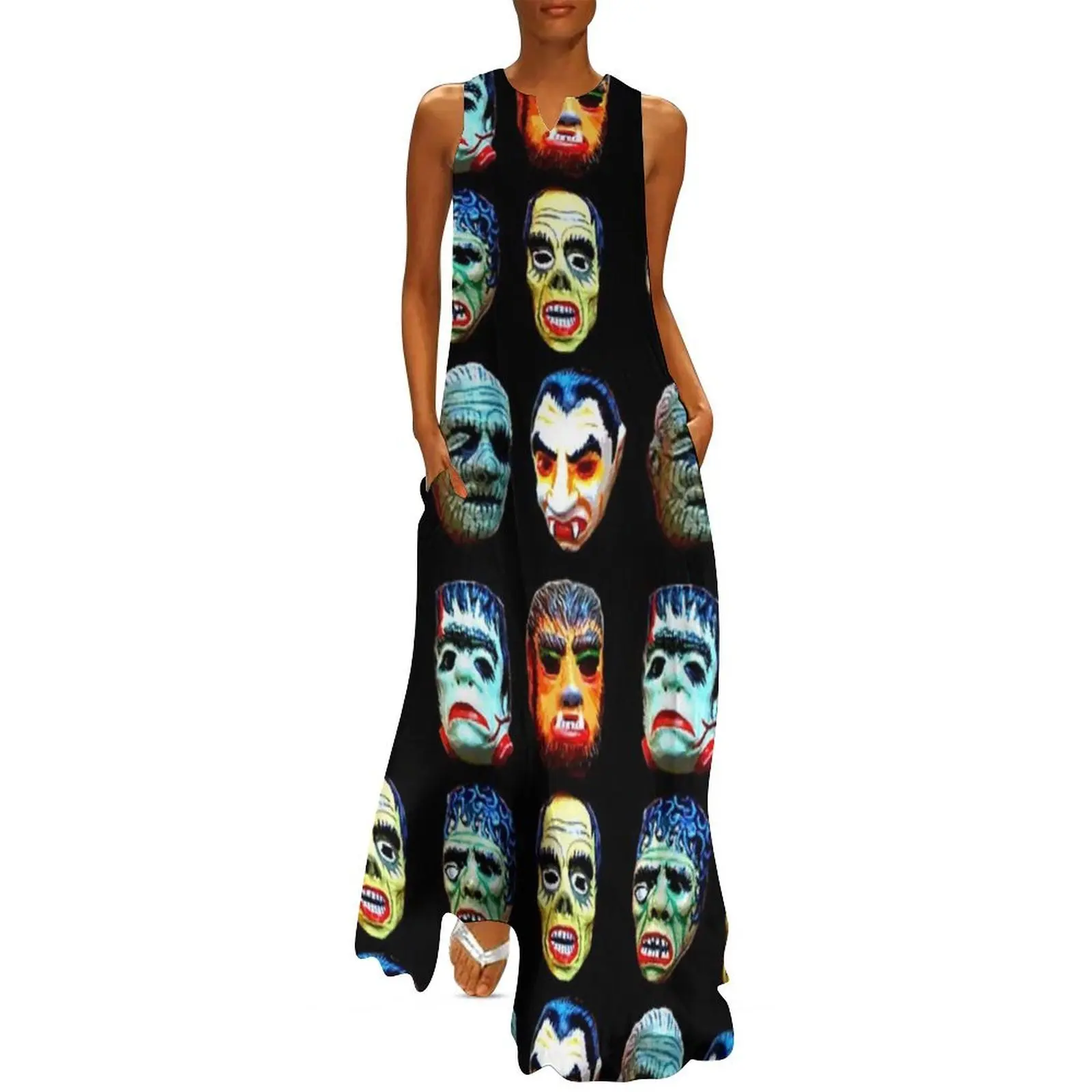 

Vintage Monster Masks Long Dress clothing women summer 2025 cute dress Dress vintage Women's evening