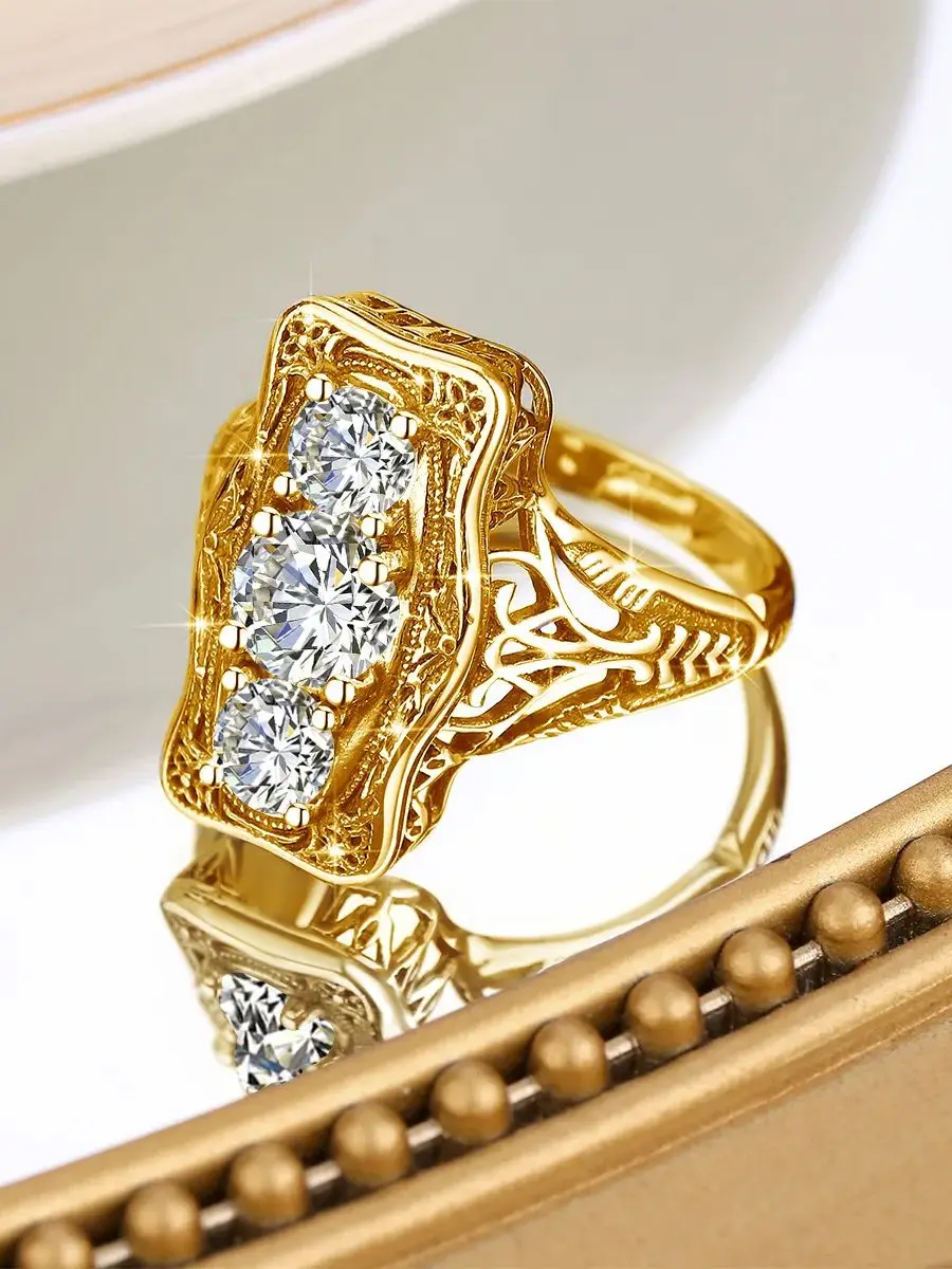 Trendiger 3-Stein-Luxus-Moissanit-Ring mit Zertifikat, Gesamtgewicht 1,6 Karat, Diamant-Design-Schmuck, Massivsilber 925, Verlobungsgeschenk – Detail 1