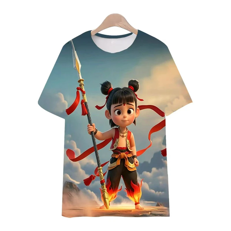 

3D Print Anime Ne Zha T Shirt Men Women Summer Crewneck Short Sleeve Tops New Trendy Nezha Graphic Boys Girls Kids T-shirt