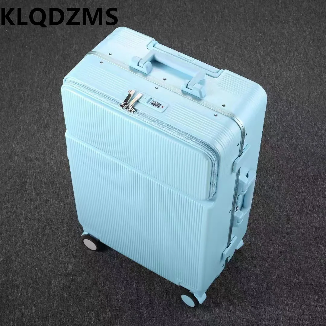 KLQDZMS koper kabin bukaan depan aluminium berbingkai, casing troli kapasitas besar 20 "24 USB dengan koper pengisi daya 28"