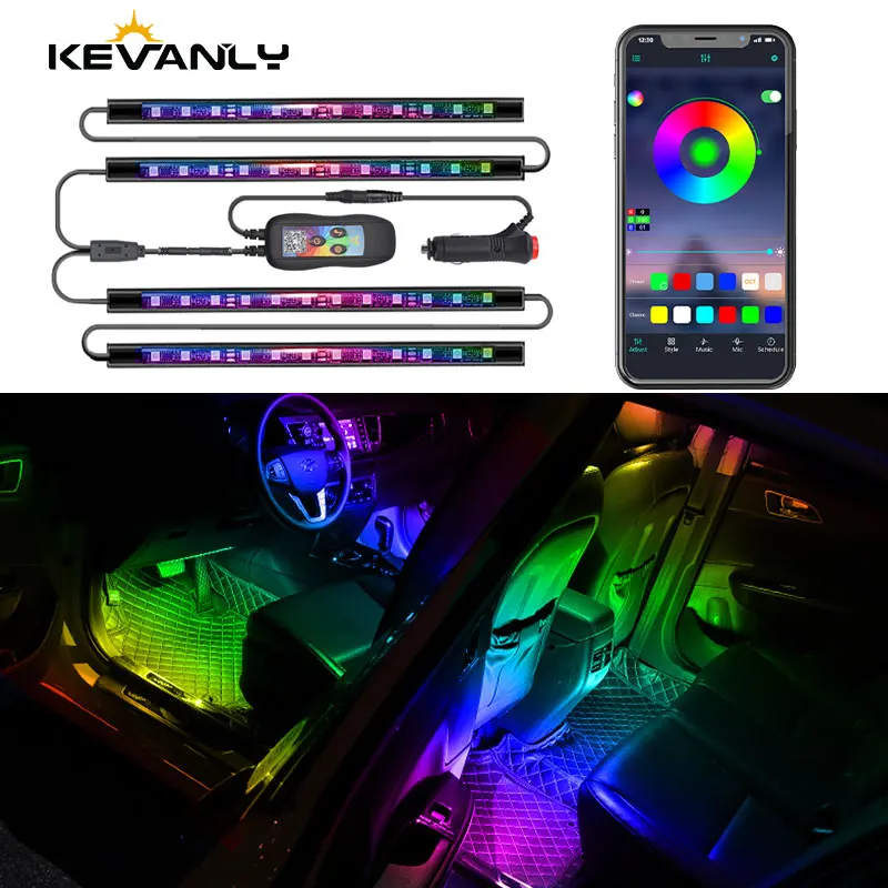 KEVANLY 4in1 Symphony LED ambient light Decorative lights RGB Footwell lamp Car interior lights APP rgb ambient light neon light