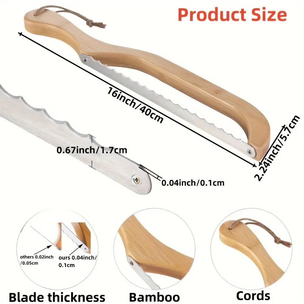 1pc Bow Shaped Sourdough Bread Knife Serrated Stainless Steel Blade with Bamboo Handle for Slicing Bread or Fruit Baking Tools