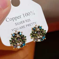 Korean Sweet Cute Flower Stud Earrings For Women Vintage Antique Gold Color Rose Daisy Earrings Bridal Wedding Jewelry Gifts