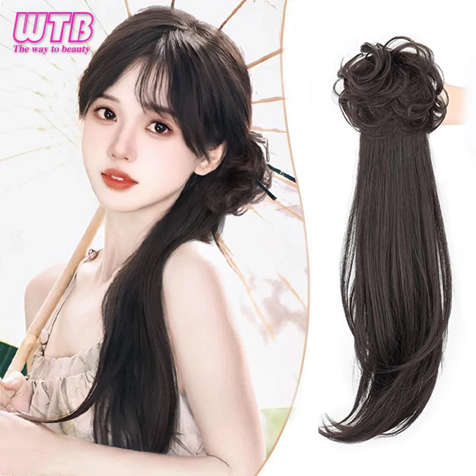 WTB Wig And Ponytail Women's New Chinese Hanfu Ancient Style Wig Braids Republic Of China Style Retro Low Ponytail