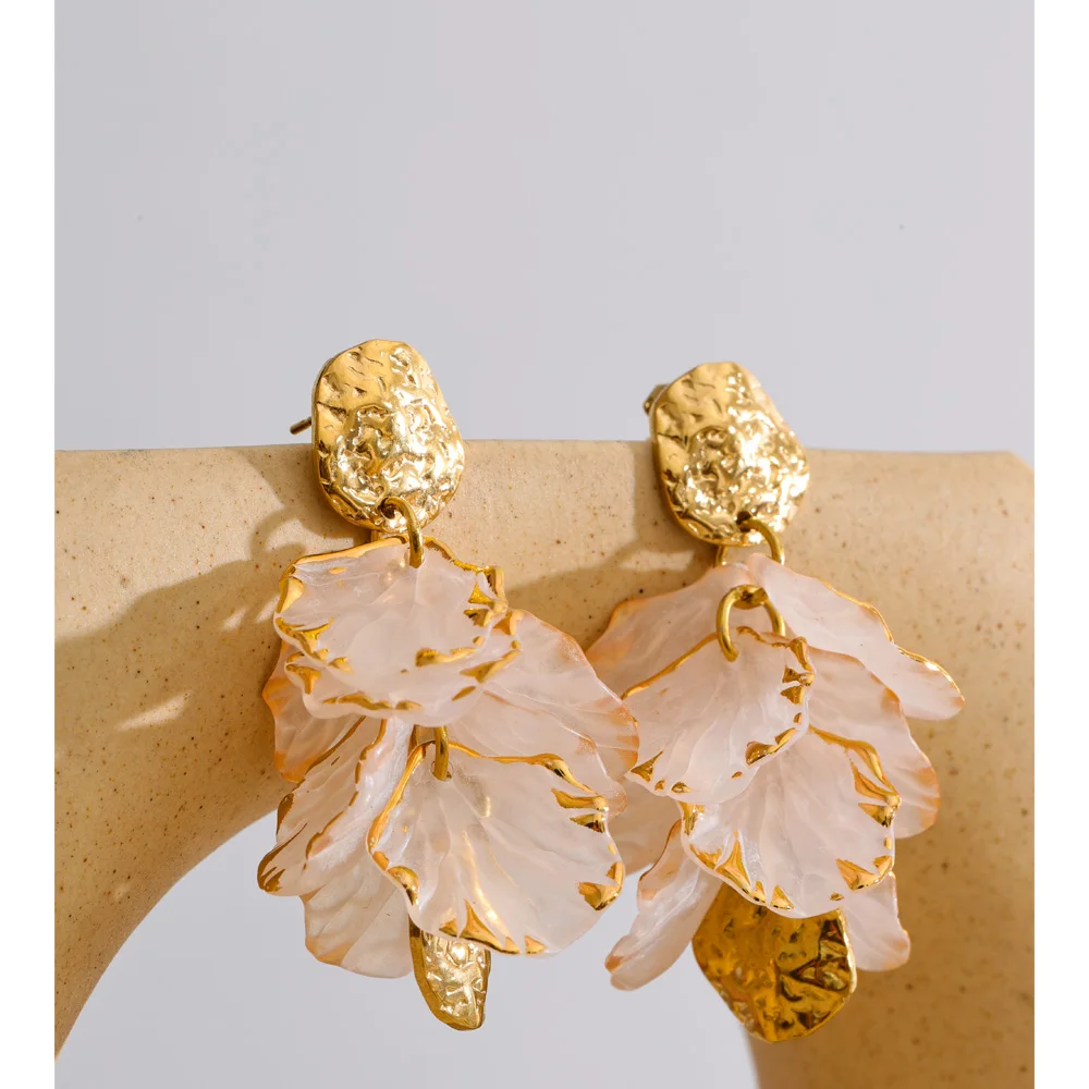 Yhpup 2026 Fairy Stainless Steel Resin Flower Petal Drop Sweet Earrings for Women Spring Summer Style Handmade Fashion Jewelry