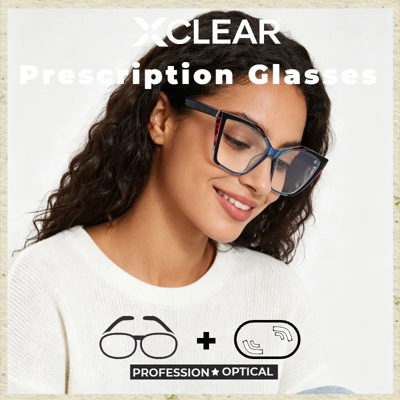 

Xclear Cateye Currents Frame Fashion Myopia Prescription Glasses Classic High Quality Anti Blue Ray Progressive Optical Eyeware
