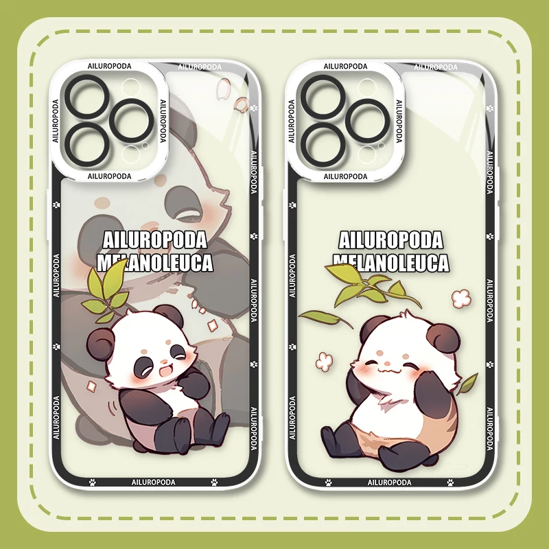 Lovely Giant Panda Case for iPhone 15 14 Pro Max 13 12 Mini 11 Pro XR XS X 8 7 6 6S Plus SE 2020 Silicone Protective Back Cover