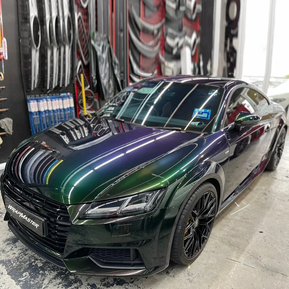 PET liner Demon Green Sparkling Chameleon vinyl car wrap Color Shift Wrap PPF Wrap Carbon Fiber Roof