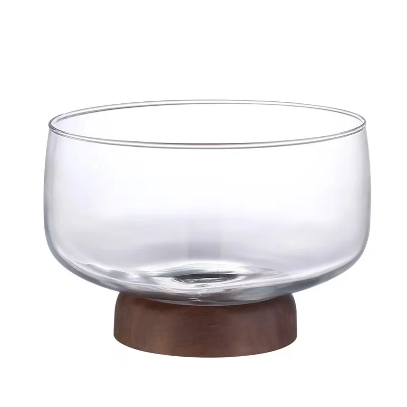

DSA glass fruit plate household living room snack plate candy basin tall fruit plate wooden storage box household