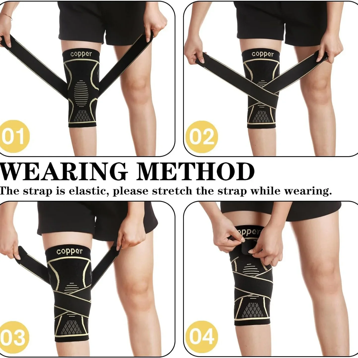 1/2 قطعة دعامات الركبة النحاسية مع حزام لآلام الركبة للنساء والرجال، دعم الركبة للعمل والجري ورفع الأثقال #5