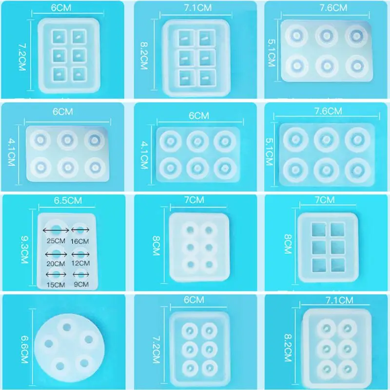 

12x/Set Ball Mold Round Square Roundle Beads Silicone Mold DIY Resin Craft