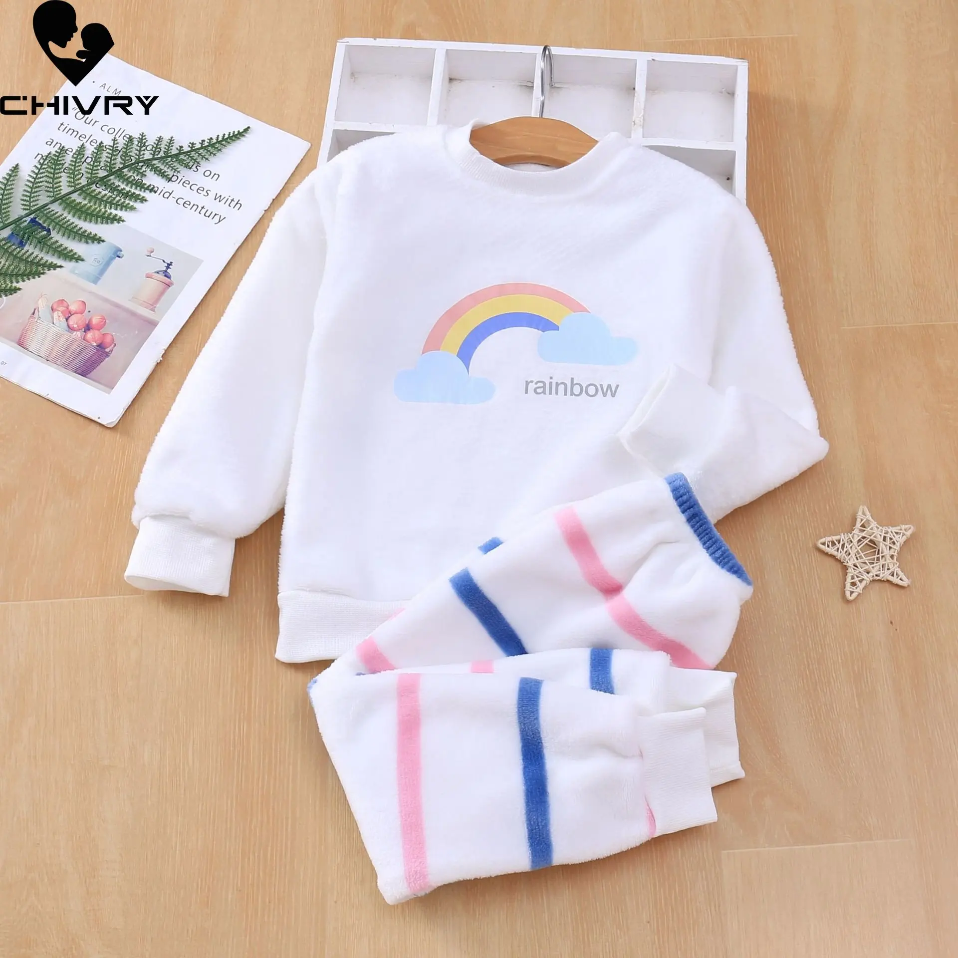 

New Autumn Winter Kids Thick Warm Flannel Pajama Sets Baby Boys Girls Cartoon Long Sleeve O-neck Clothing Sets Sleepwear Pyjamas