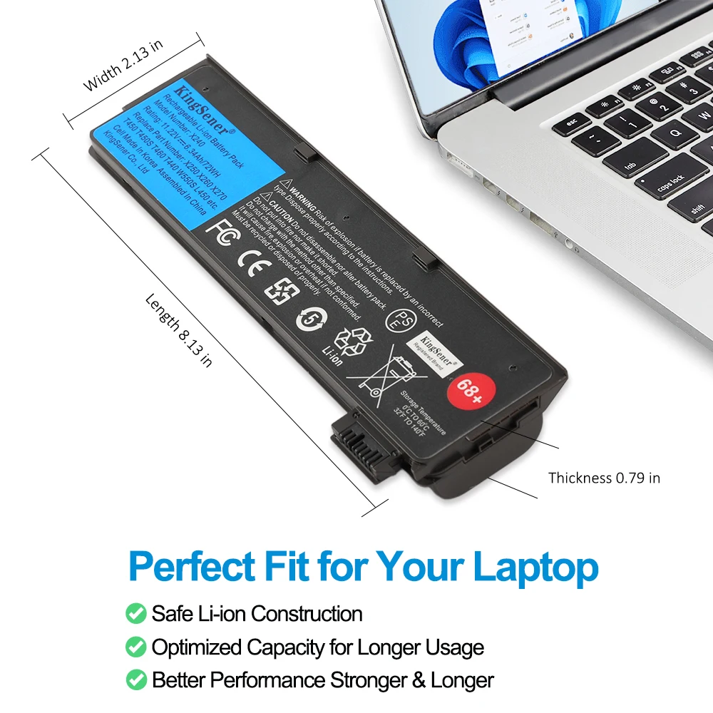 Batteria JPking 68+ 4400mAh Per Lenovo ThinkPad X240-X270, T440-T560, L450-L460 E P50S – Ricambio 6 Celle 11.1V