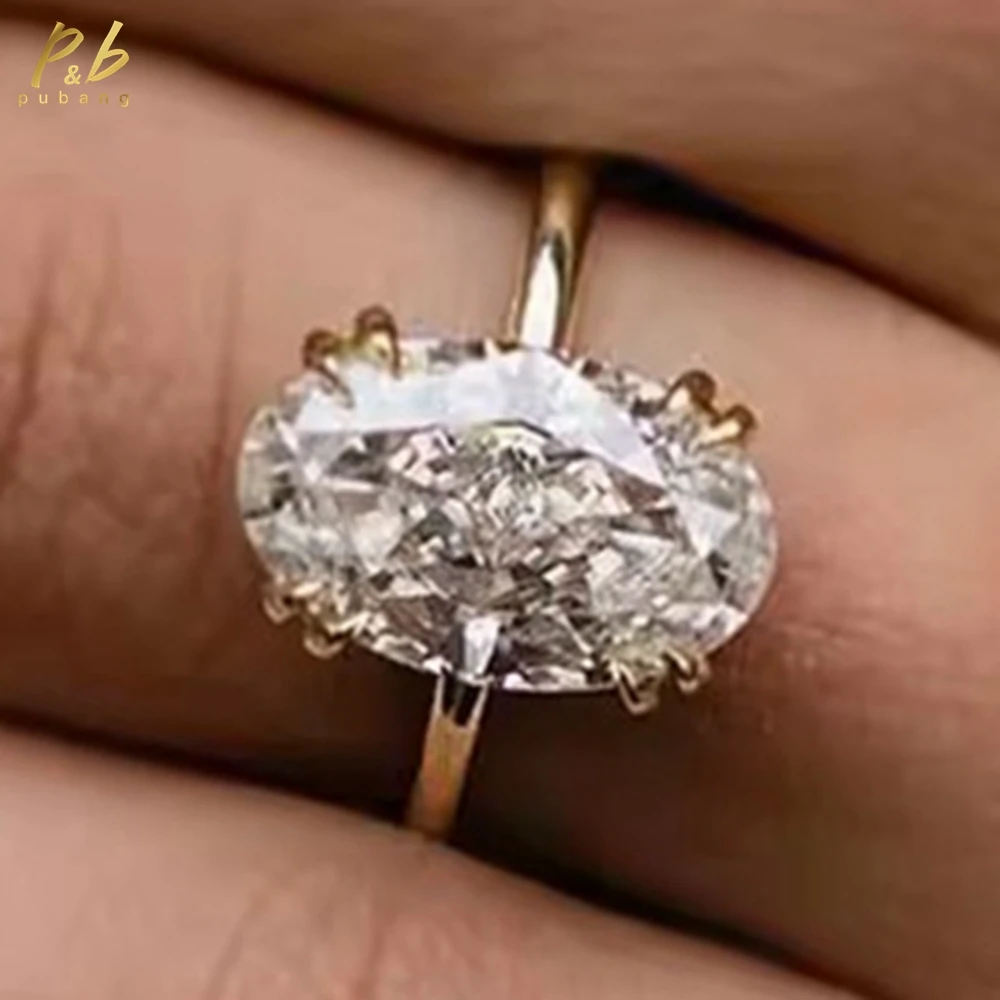 

PuBang 3EX VVS1 D Цвет 7 карат Муассанит овальный измельченный лед огранки 14-каратное твердое желтое золото с двойными зубцами для женщин на свадьбу