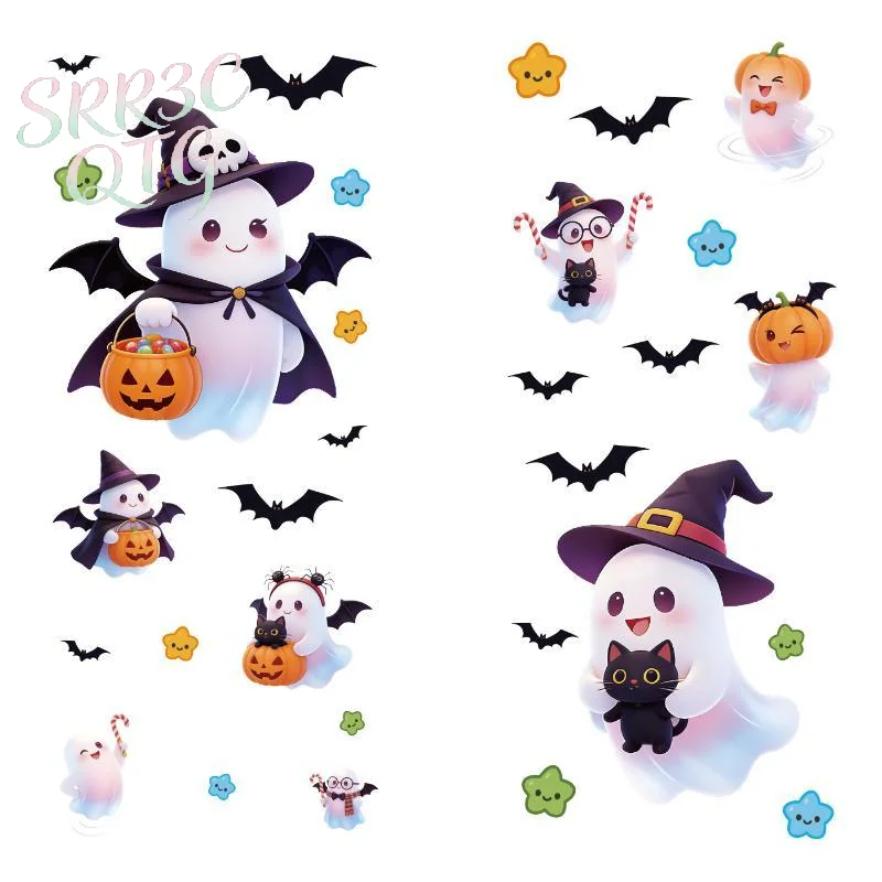Heißer Verkauf: Niedliche Halloween-Fensterdekorationen mit Geister-, Kürbis- und Fledermaus-Mustern, leicht abziehbares Design für Heim- und Partydekorationen