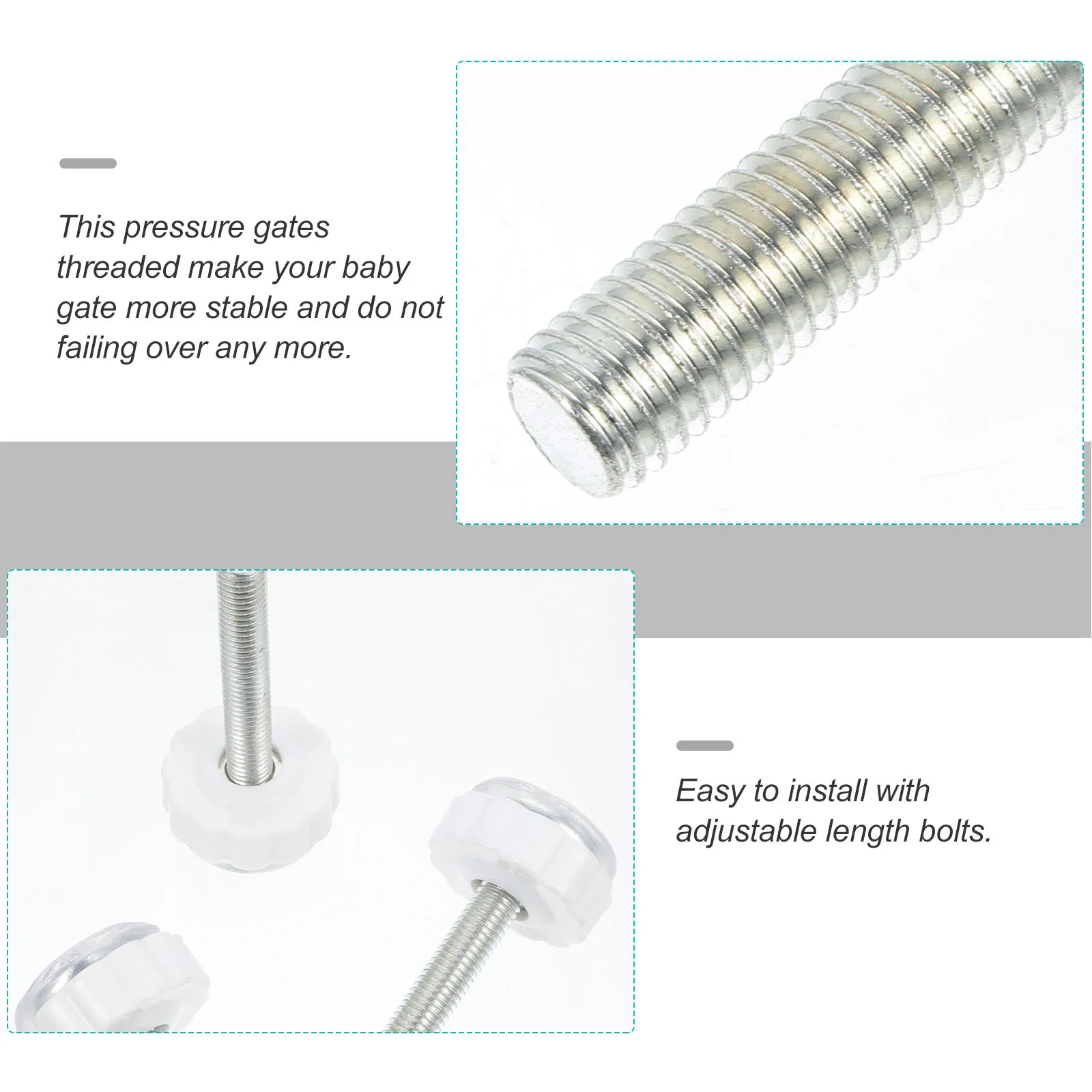 4pcs Baby Gate Threaded Spindle Rods Replacement Parts For Wall Stairs Mounting No Tools Needed Safety Gate Adapter Screw Bolts