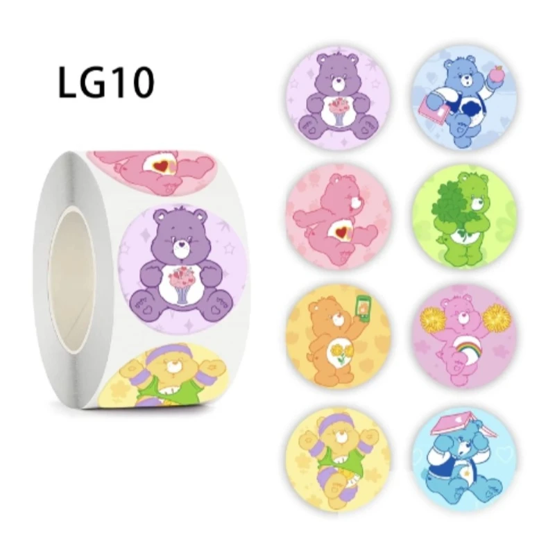 500Pcs Kawaii Cute Cartoon Care Bear Decorative Seal Roll Sticker Children's Birthday Gift Christmas Gift
